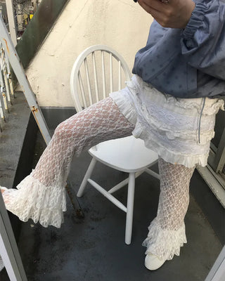 Tiered hem lace leggings