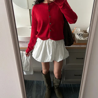Waist draw balloon mini skirt