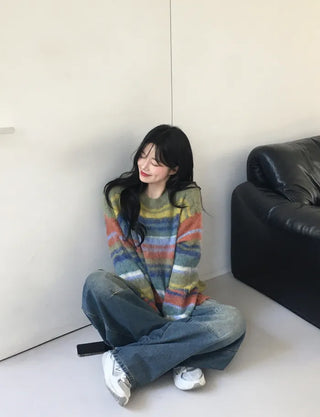 Striped round neck knit