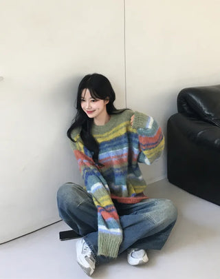 Striped round neck knit