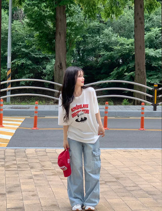 Printed oversized short-sleeved T-shirt (2 colors)