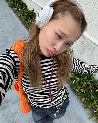 Striped semi-cropped long-sleeve T-shirt