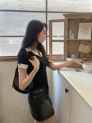 Color-layered short-sleeved T-shirt