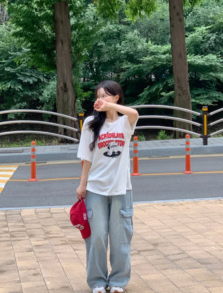 Printed oversized short-sleeved T-shirt (2 colors)