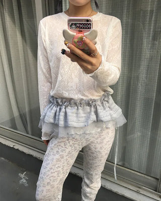 Butterfly Lace See-Through Cut and Sew Top