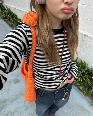 Striped semi-cropped long-sleeve T-shirt