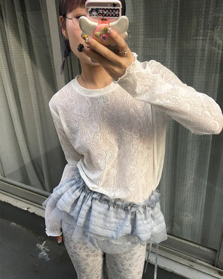 Butterfly Lace See-Through Cut and Sew Top