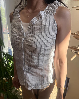2-Way Gathered Frill Neck Button Sleeveless