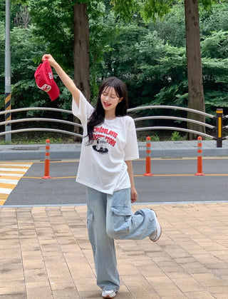 Printed oversized short-sleeved T-shirt (2 colors)