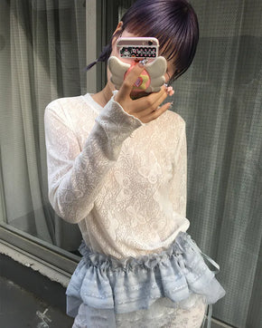 Butterfly Lace See-Through Cut and Sew Top