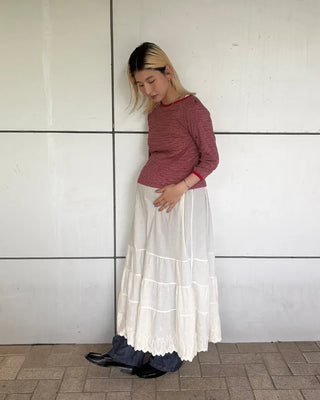Border Slash Neck Cropped Sleeve T-Shirt