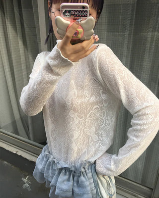Butterfly Lace See-Through Cut and Sew Top