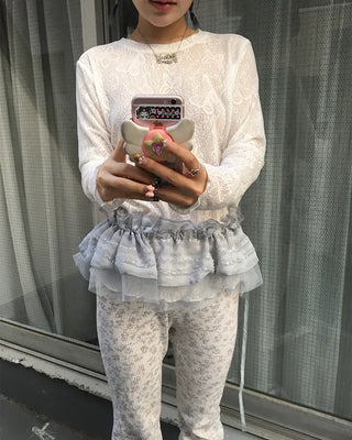 Butterfly Lace See-Through Cut and Sew Top