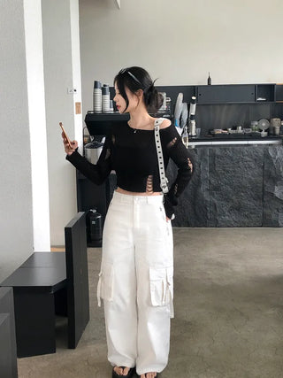 Summer distressed boat neck cropped knit (5 colors)