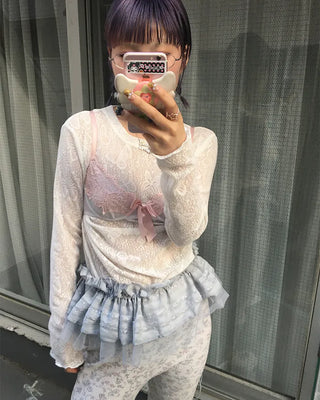 Butterfly Lace See-Through Cut and Sew Top