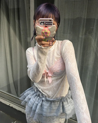 Butterfly Lace See-Through Cut and Sew Top