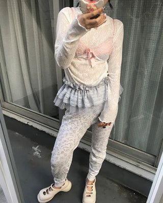 Butterfly Lace See-Through Cut and Sew Top