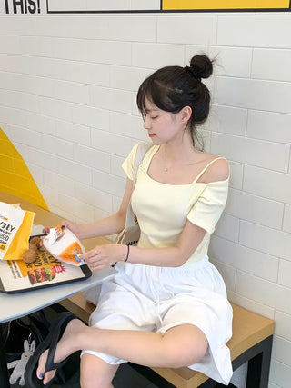 [2-way] Asymmetrical Shoulder Short-Sleeve T-Shirt (6 colors)