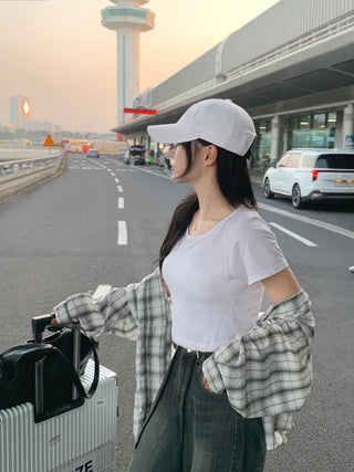 [2 colors] Oversized check shirt