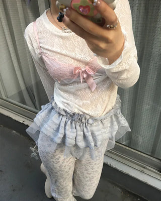 Butterfly Lace See-Through Cut and Sew Top
