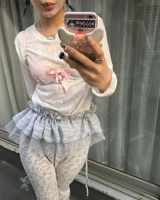Butterfly Lace See-Through Cut and Sew Top