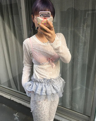 Butterfly Lace See-Through Cut and Sew Top
