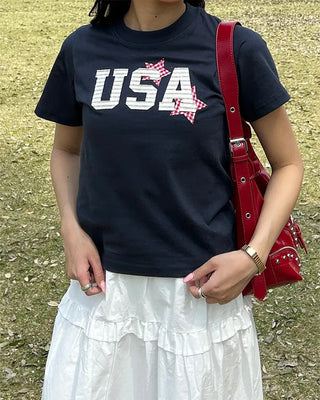 USA Star Patch Crew Neck Slim T-Shirt