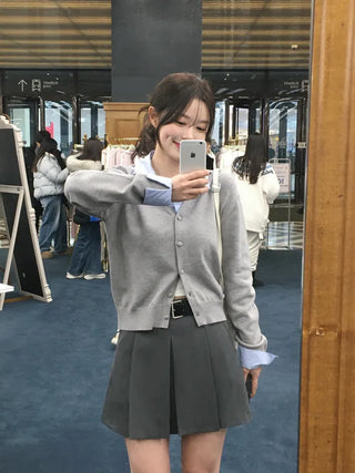 Shirt-layered cardigan