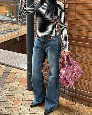 Low-rise straight denim pants