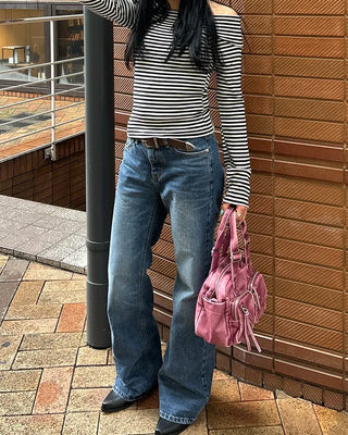 Low-rise straight denim pants