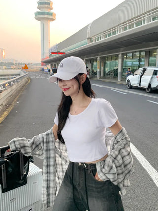 [2 colors] Oversized check shirt