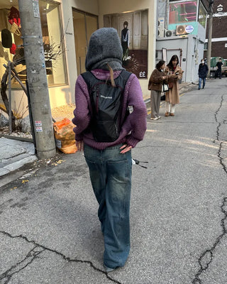 (Unisex) Center Seam Washed Balloon Denim Pants