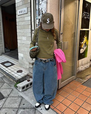Round neck simple striped long T-shirt