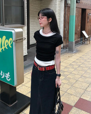 Double eyelet leather belt