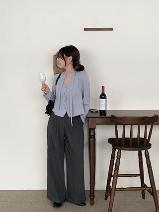 Tie jacket & blouse set
