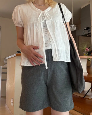 Easy High-Waisted Ribbed Shorts