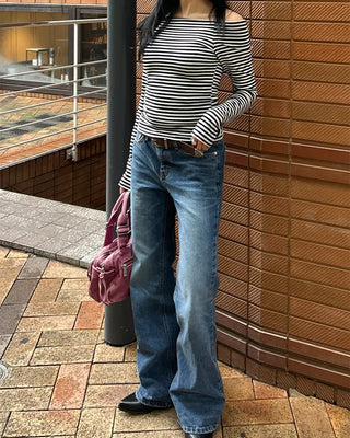 Low-rise straight denim pants