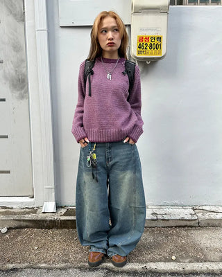 (Unisex) Center Seam Washed Balloon Denim Pants