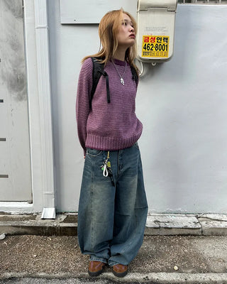 (Unisex) Center Seam Washed Balloon Denim Pants