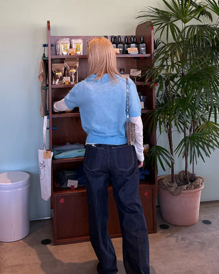 (Unisex) Two-pleat rigid denim pants