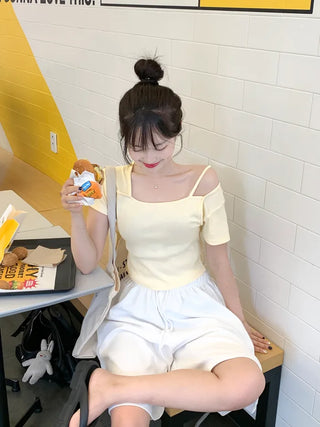 [2-way] Asymmetrical Shoulder Short-Sleeve T-Shirt (6 colors)