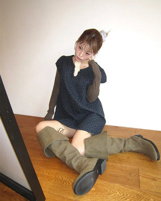 2-Way Wrap Knee-High Leather Boots