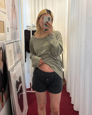 Boat neck striped long cut and sew