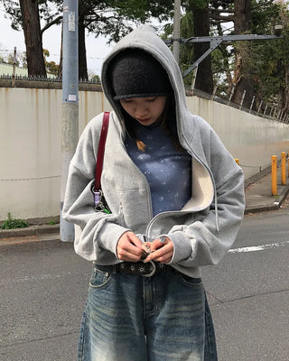 Cropped double-zip hoodie