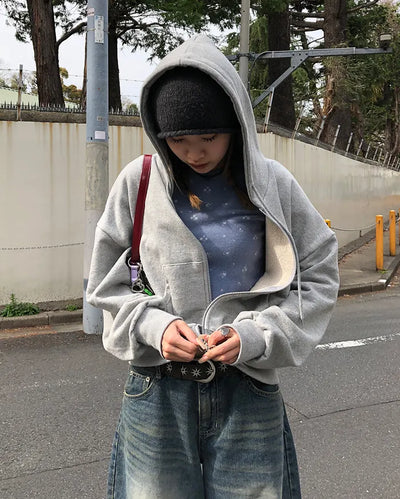 Cropped double-zip hoodie