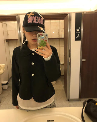 Flower Button Round Collar Jacket