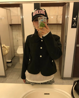 Flower Button Round Collar Jacket