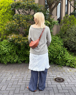 Boat neck striped long cut and sew
