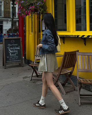 Two-line track elastic waist shorts