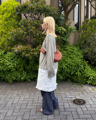 Boat neck striped long cut and sew